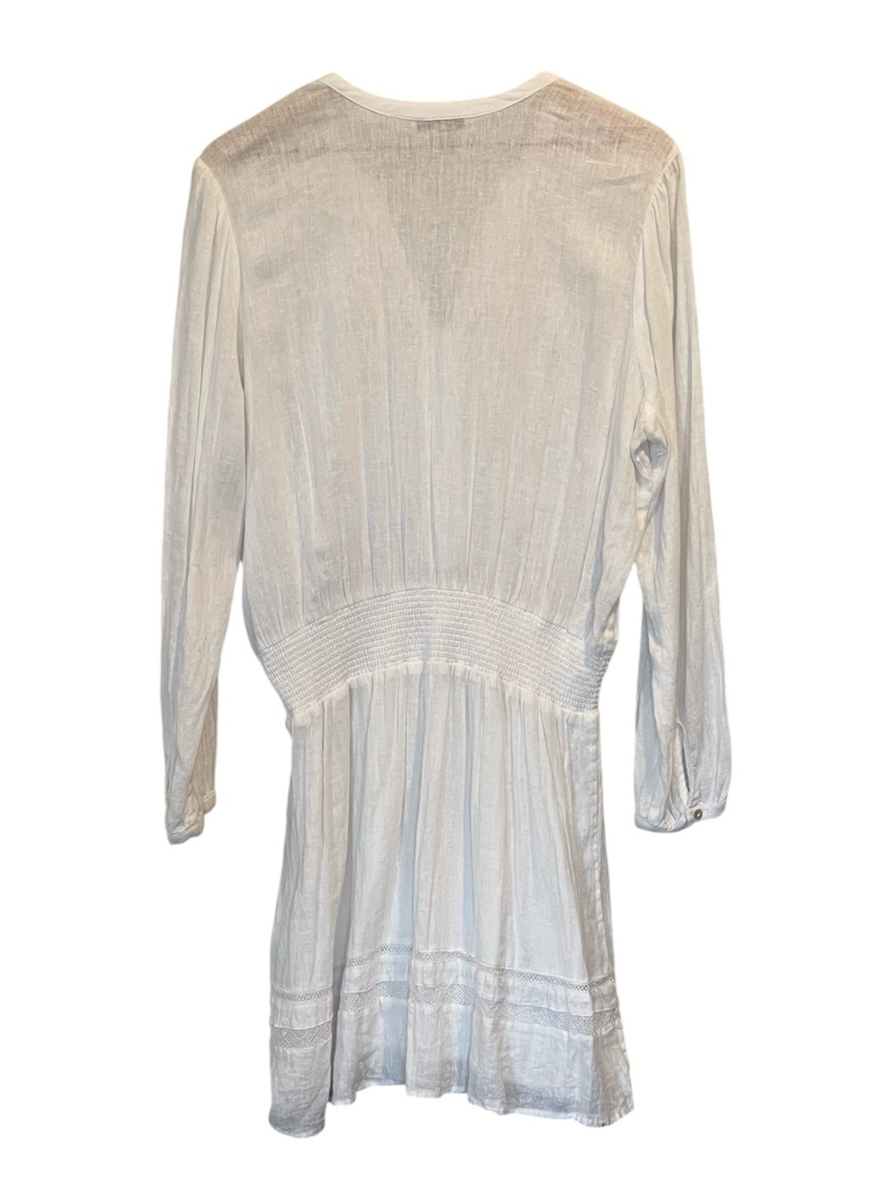 Rails Jasmine White Long-Sleeve Mini Dress, Lace Inset, Linen Blend, Size L - Picture 3 of 16